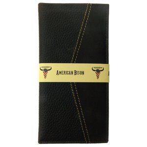 American Bison Rodeo Leather Wallet Milled Print Cutout Brown Checkbook Cover